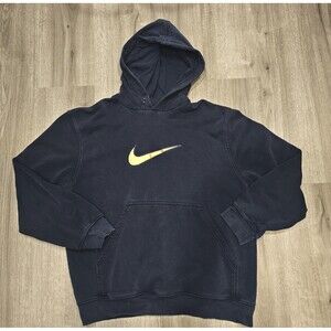 Nike Y2K Faded Navy Blue Swoosh Pullover Hoodie Sweatshirt Men's L - Distressed